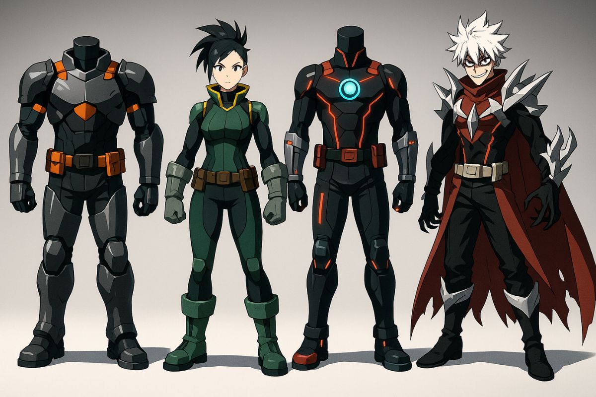 一系列AI設計的英雄服裝。