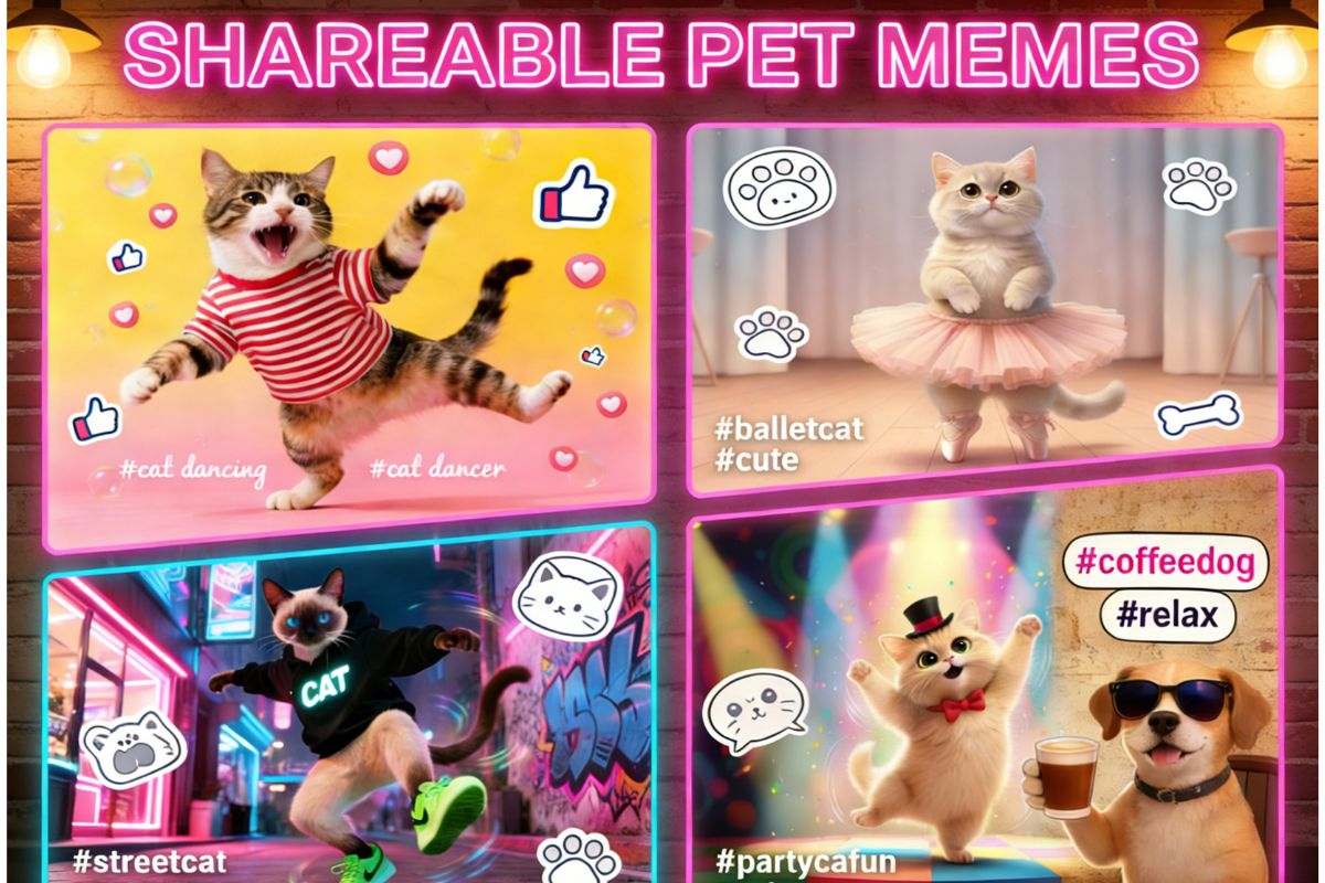 four dancing cat memes that are shareable