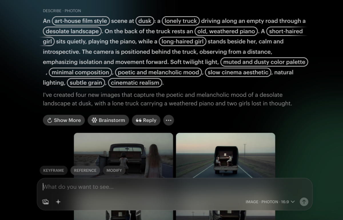 Interfaz de Luma AI Dream Machine mostrando el flujo de trabajo de generación de video a partir de texto e imágenes