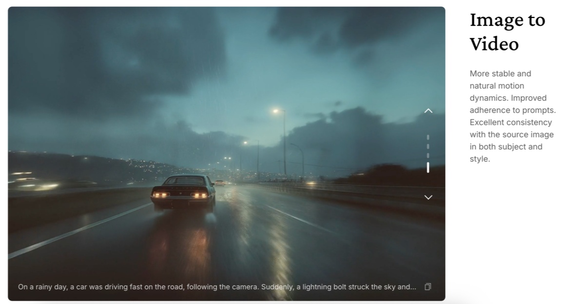 画像から動画へのデモ、単一の画像を動的なモーション動画に変換する機能を示す