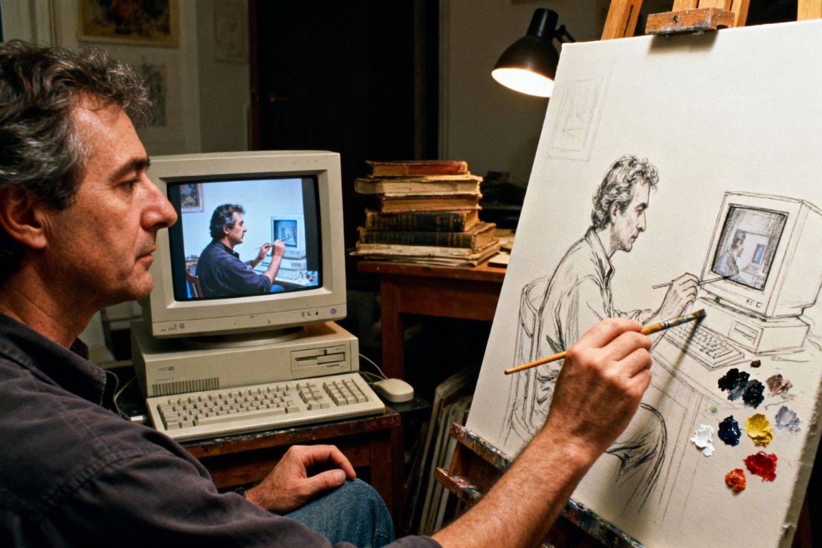 cinematic plot of a male painter