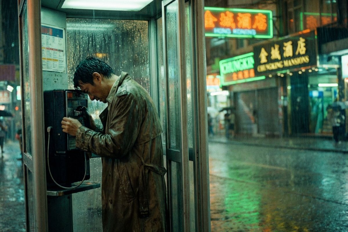 Cinematic neon night street image generated with Hailuo 2.3, featuring realistic lighting, motion blur, and a freeze-frame walking subject