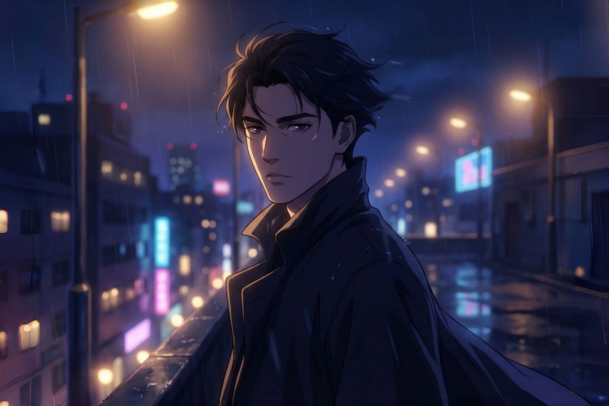 Cinematic anime-style handsome young ma