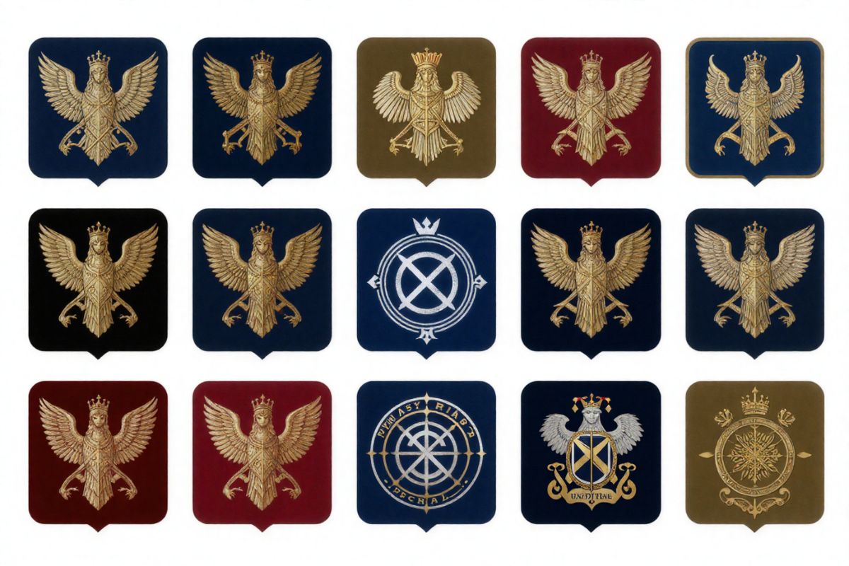 Traditional heraldic shield collection with classic eagle and nautical motifs