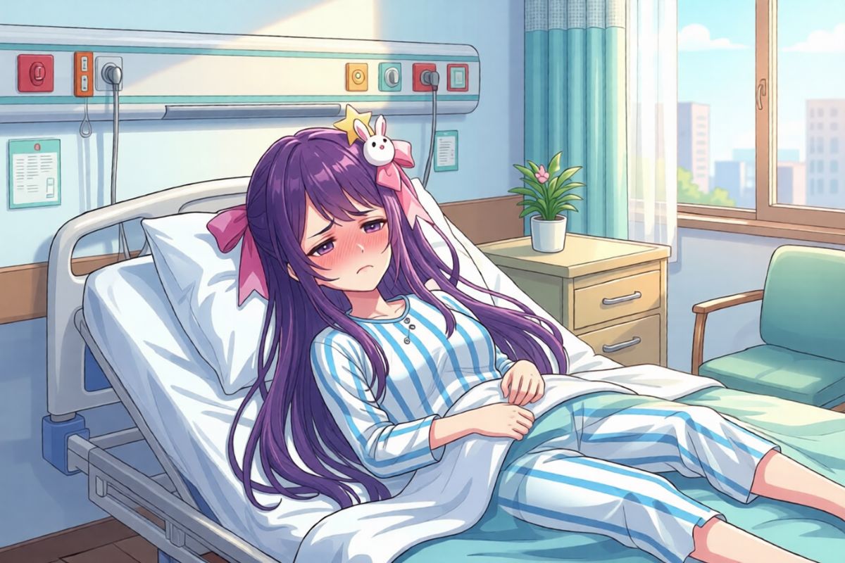 女孩生病等待醫生照護