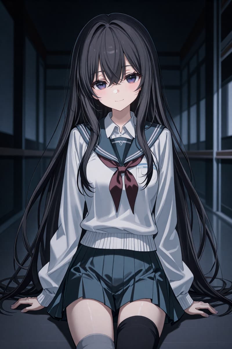female student with dangerous yandere eyes