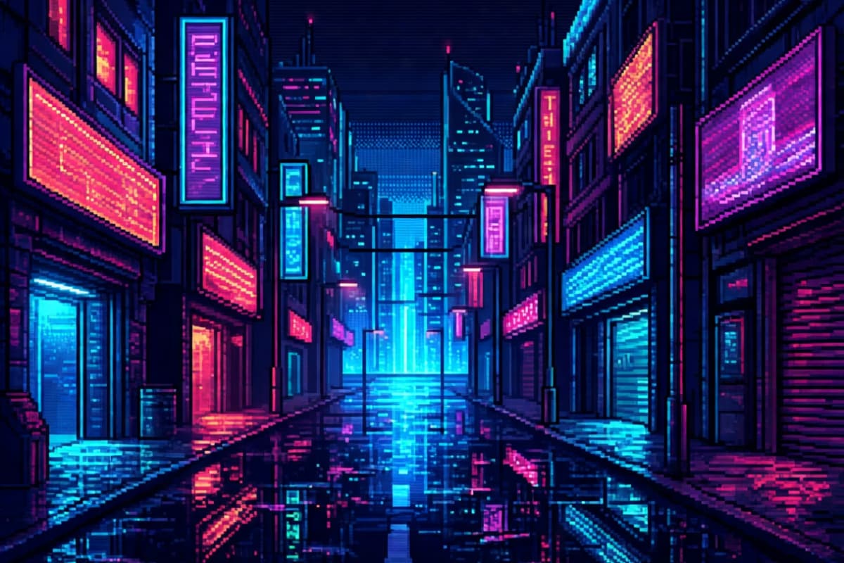 Pixel art cyberpunk street at night