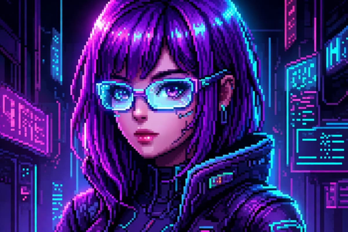Beautiful pixel art cyberpunk girl