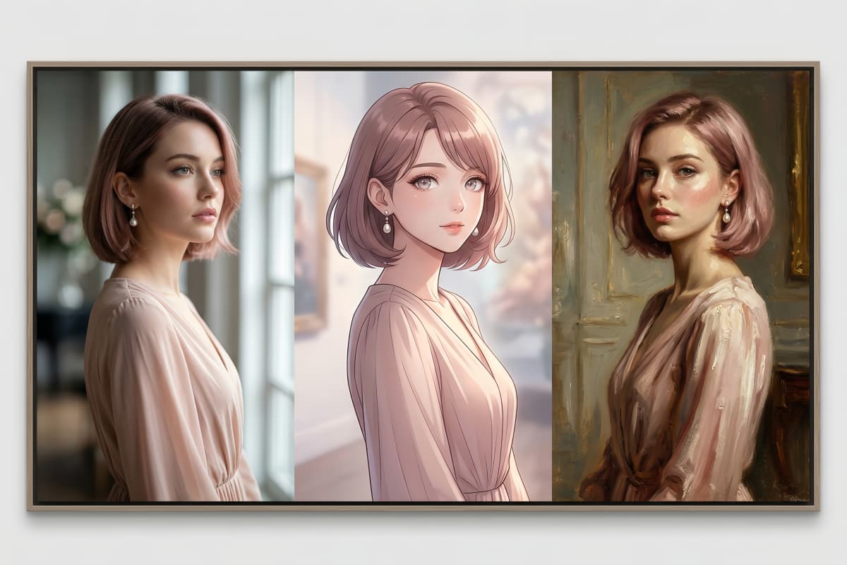 세 가지 스타일의 캐릭터 초상화