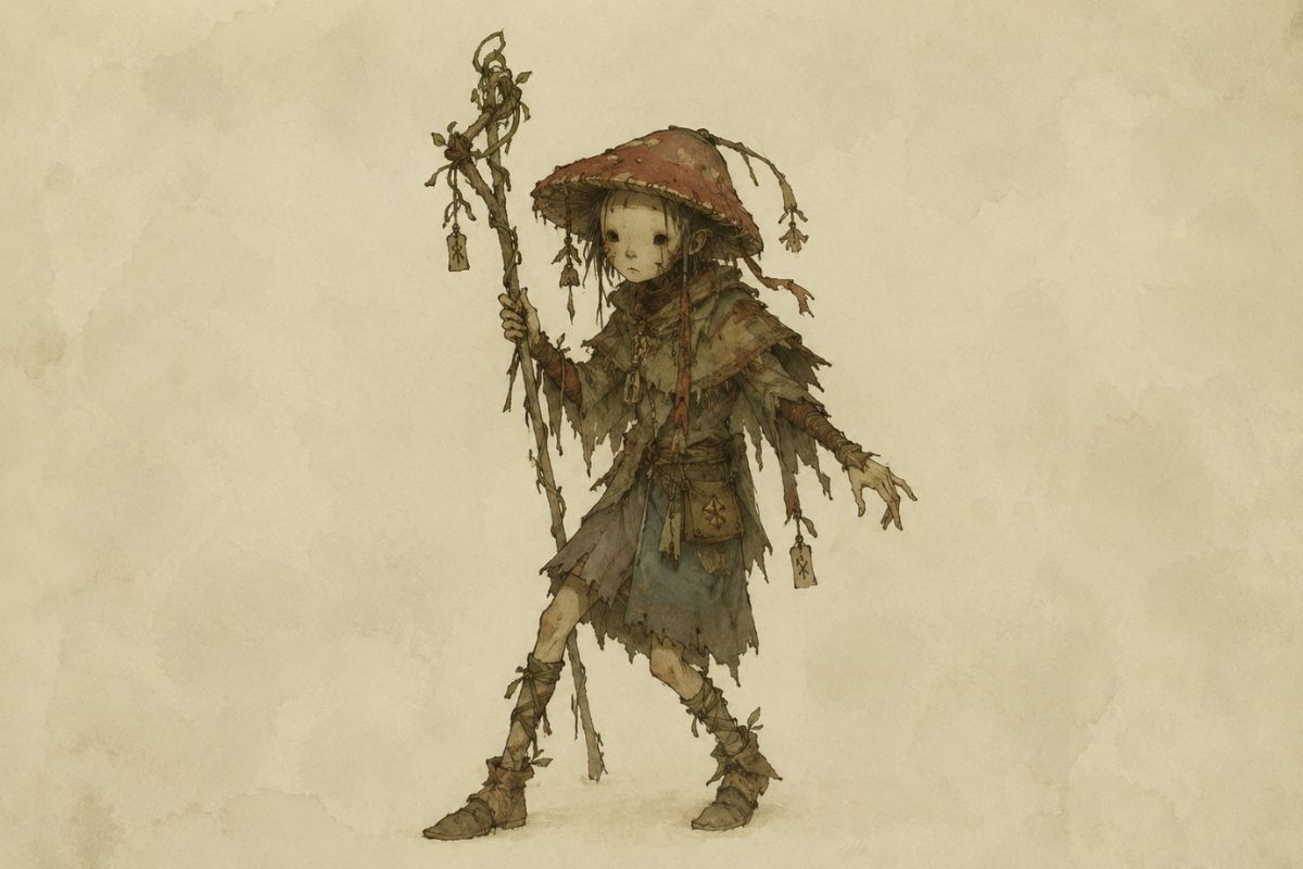 Vintage Storybook Moss-Cloak Traveler