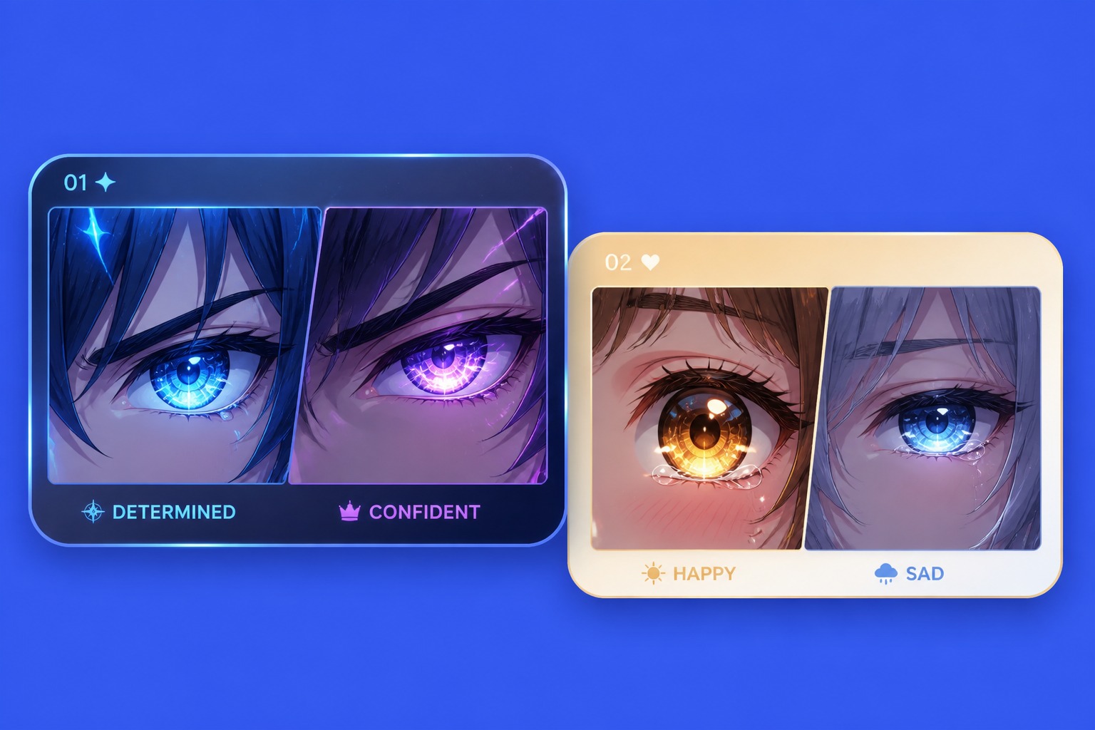 Anime eyes showing emotion and expression control