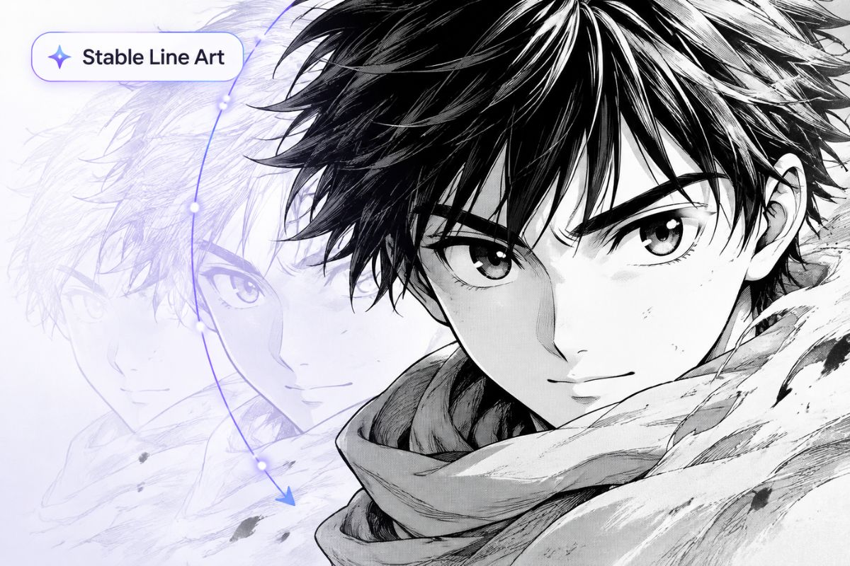 Original black-and-white manga heroine on a rain-soaked train platform, subtle wind lifting hair and coat, dramatic close three-quarter composition, speed lines and rain streaks im