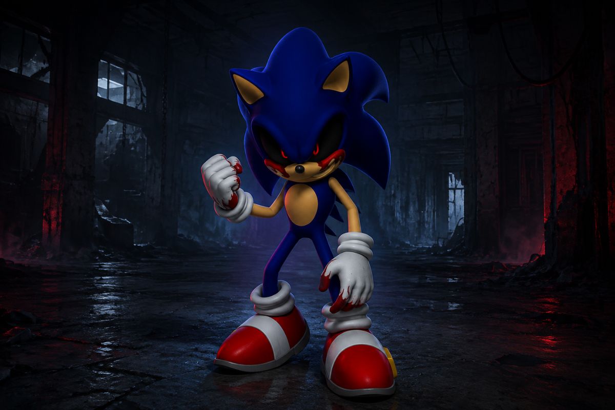 One original crimson and black supernatural speedster seated beside a broken arcade cabinet in a moonlit ruin, wary expression, torn scarf, subtle red energy wisps, story-rich atmo