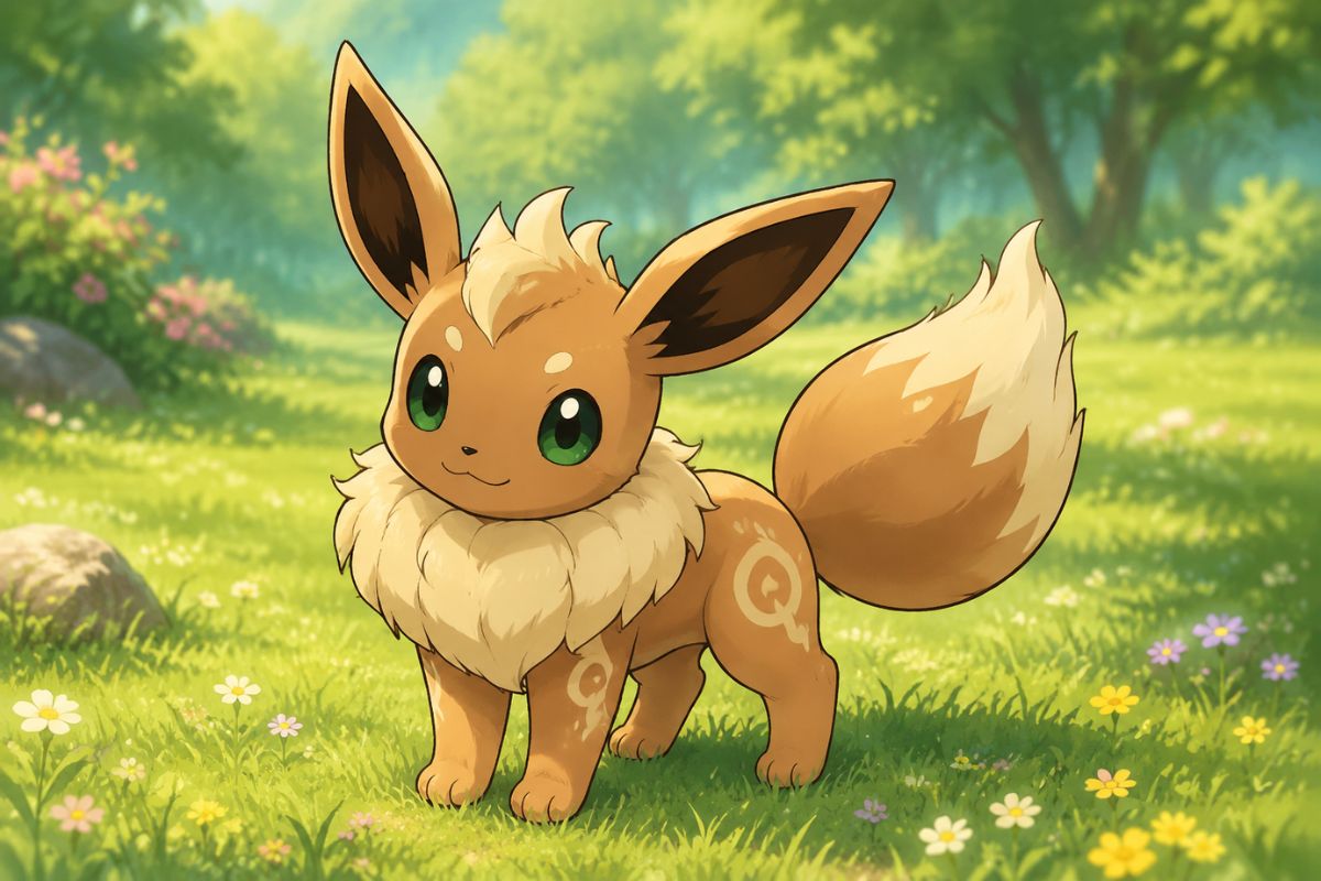 One original dusk-themed fantasy companion with round batlike ears, a soft plume tail, charcoal and apricot fur, subtle star-shaped markings and violet shadow wisps, alert side-pro
