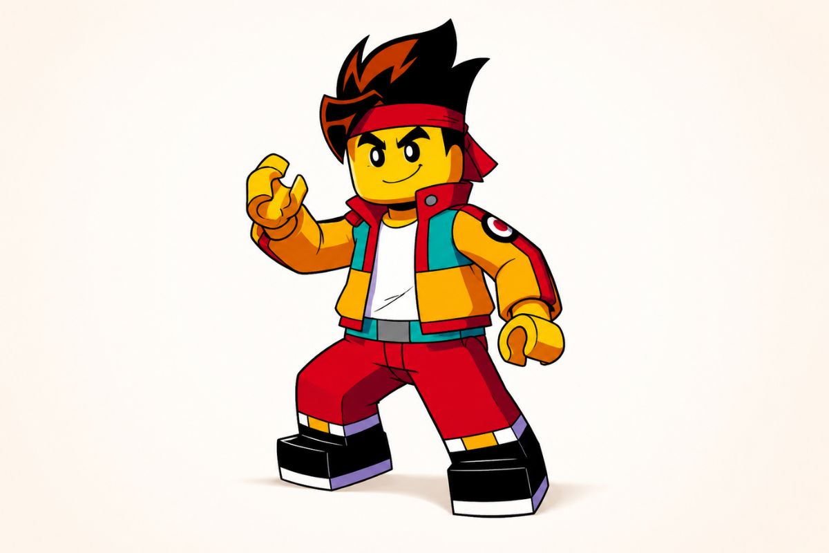 One original fox-spirit mechanic with copper hair, subtle foxlike ears, teal work jacket with red stitching, tool belt and floating wind charms, repairing an original cloud-powered
