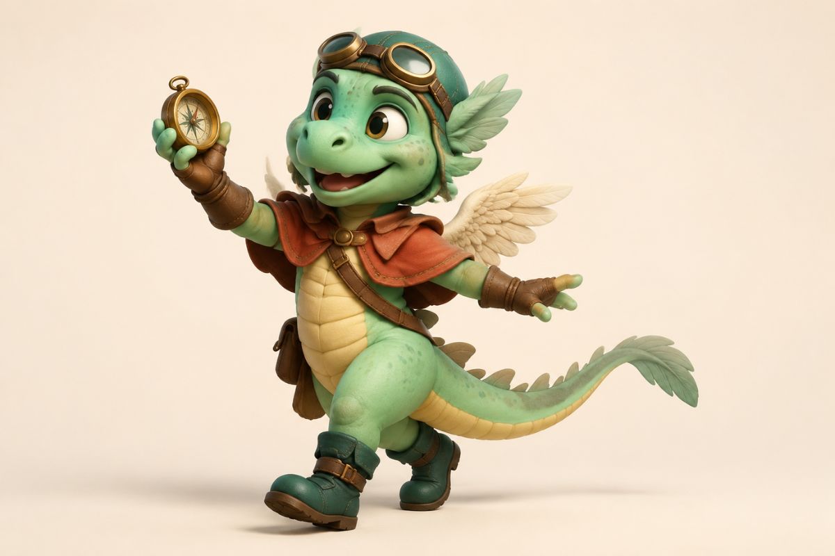 One original anthropomorphic shell-bearing desert reptile cartographer, tall lean body, long iguana-like snout, rust-red pebbled scales, asymmetrical spiral stone shell with turquo