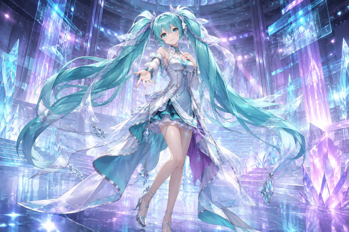 Profile-ready portrait of an original silver-haired virtual singer OC