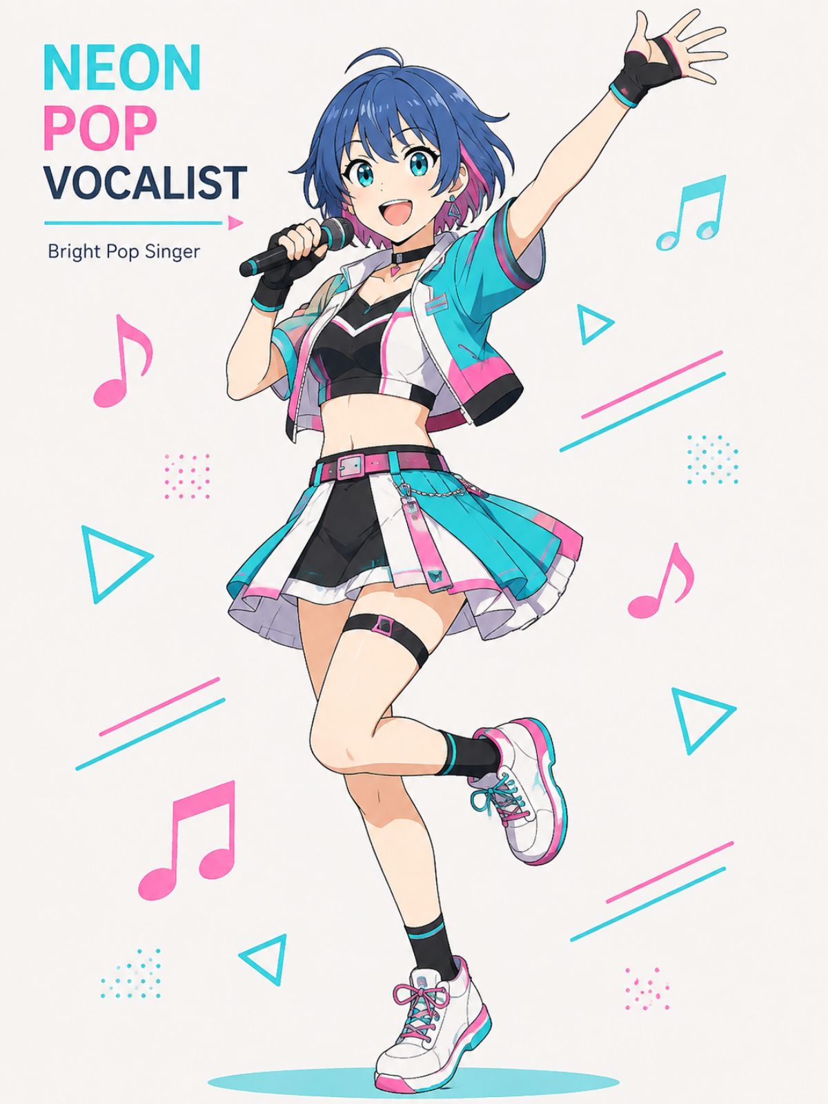 Original neon pop virtual singer OC in pink and cyan stagewear