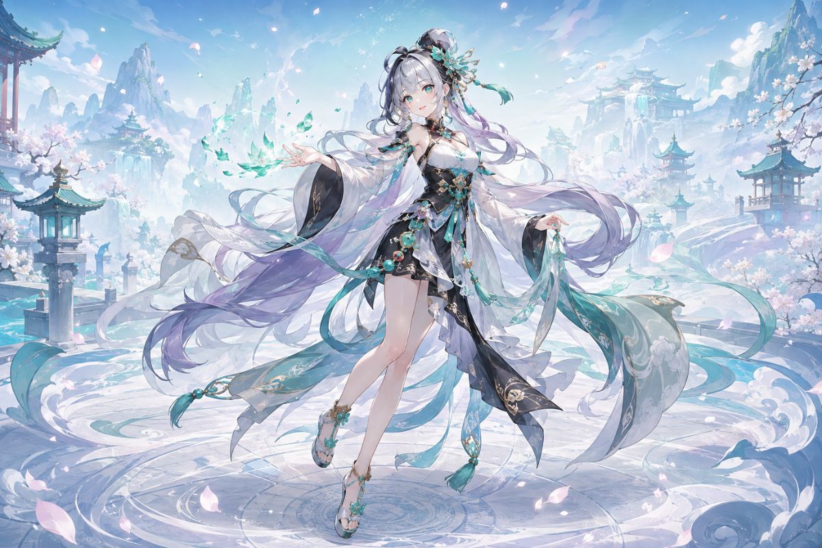 One original wolf-inspired animal-hybrid street scout with subtle slate fur accents, dark skin, upright ears, long braided hair, violet silver and black layered urban outfit, standing under