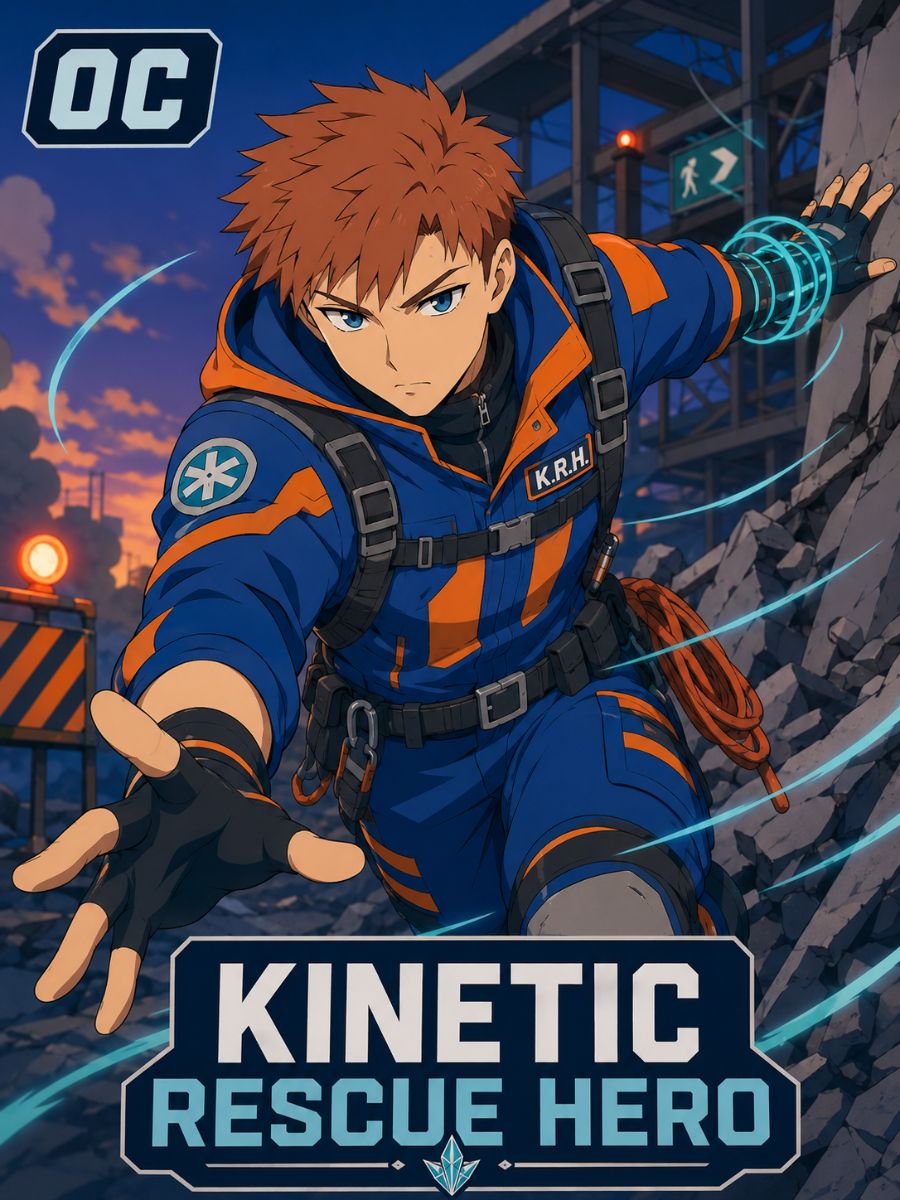 Original kinetic rescue hero in a city emergency scene