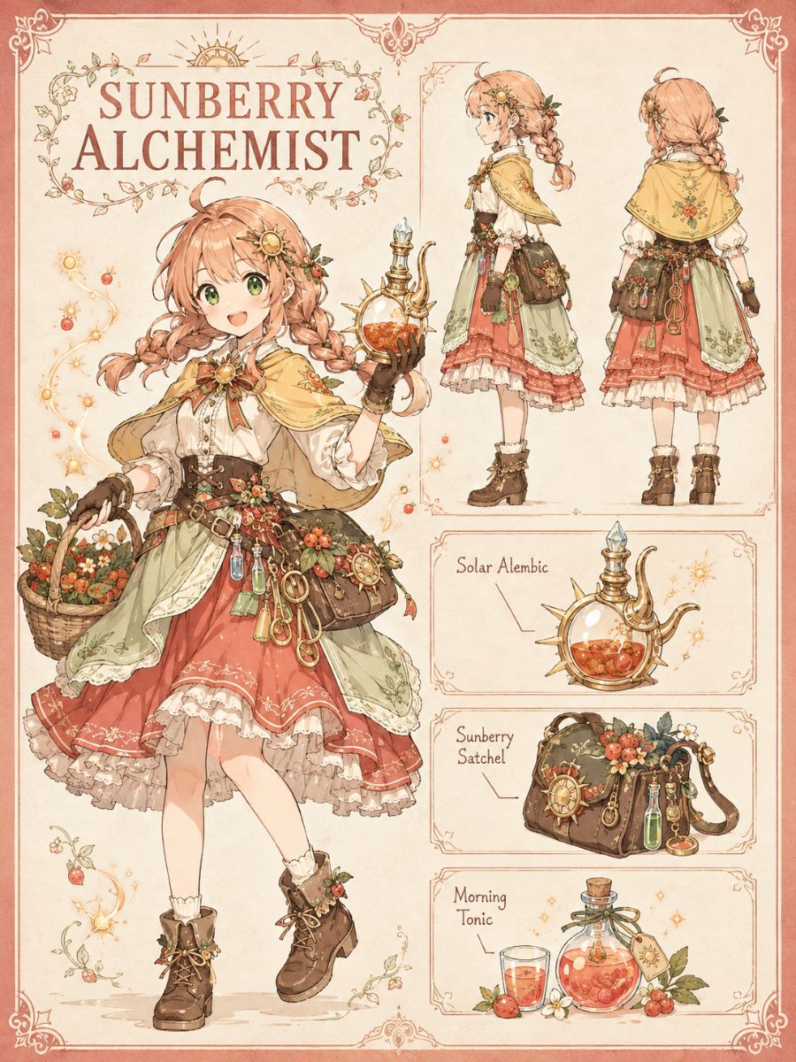 Original field alchemist carrying botanical ingredients and glass tools