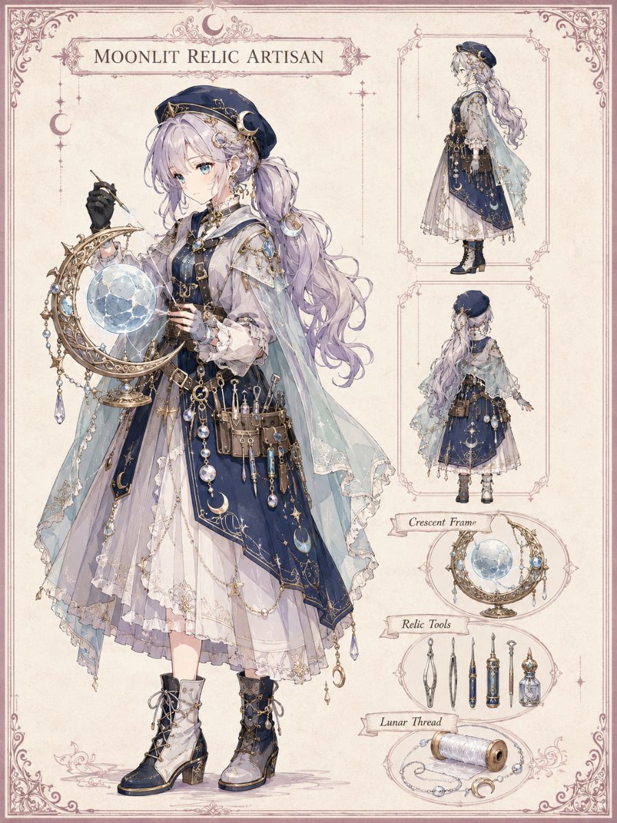 Original moonlit relic artisan in a magical workshop