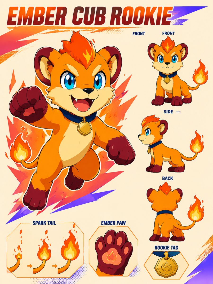 Original ember-themed rookie digital creature