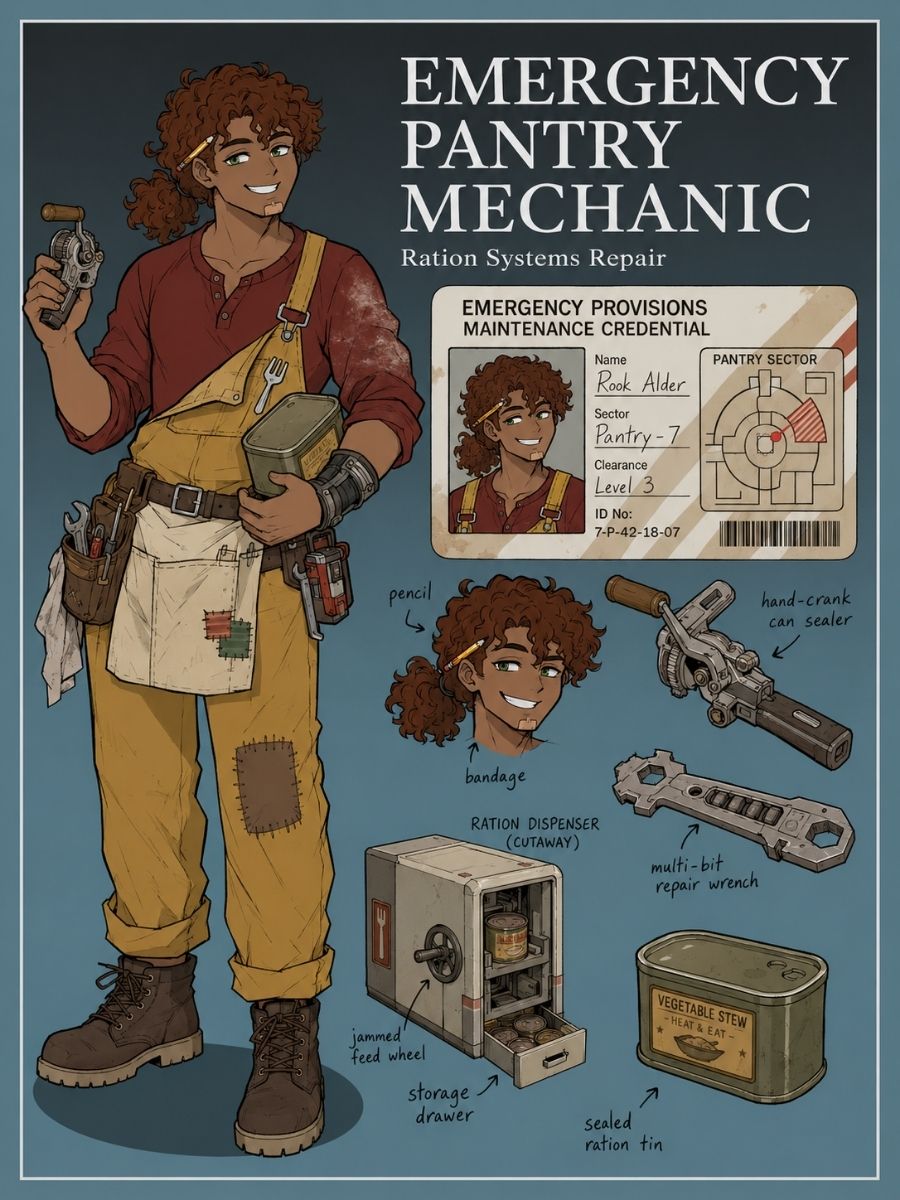 One original Southeast Asian female pantry refrigeration mechanic, age 57, short salt-and-pepper hair, ochre apron over green coveralls, replacing a round compressor valve in an em