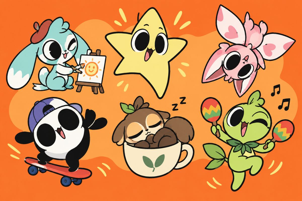 Playful Chikn Nuggit OC animal character collage