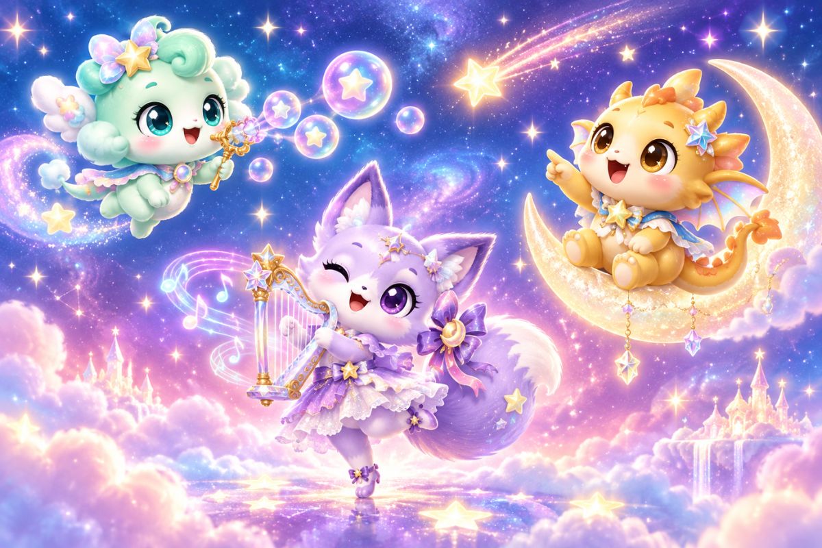 Starry magical Catch! Teenieping OC character group in a galaxy setting