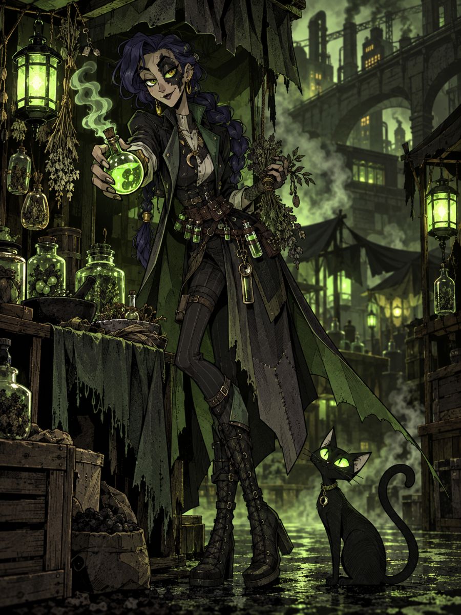 Gaslight District OC Maker alchemist with a black cat