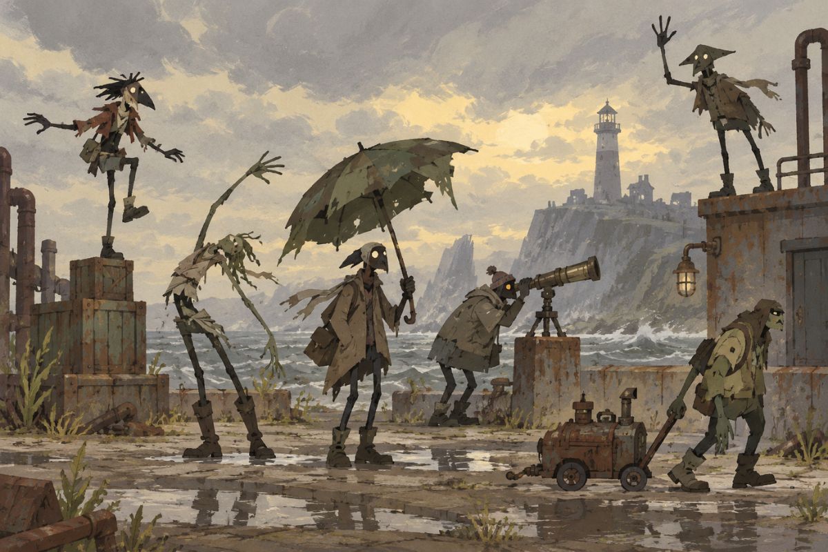 Gaslight District OC Maker wasteland scarecrow characters by the sea
