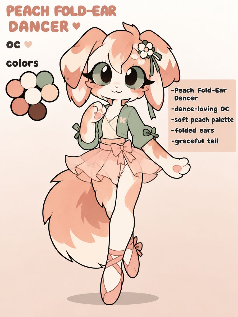 Original peach and cream fold-ear cat Kit OC dancing
