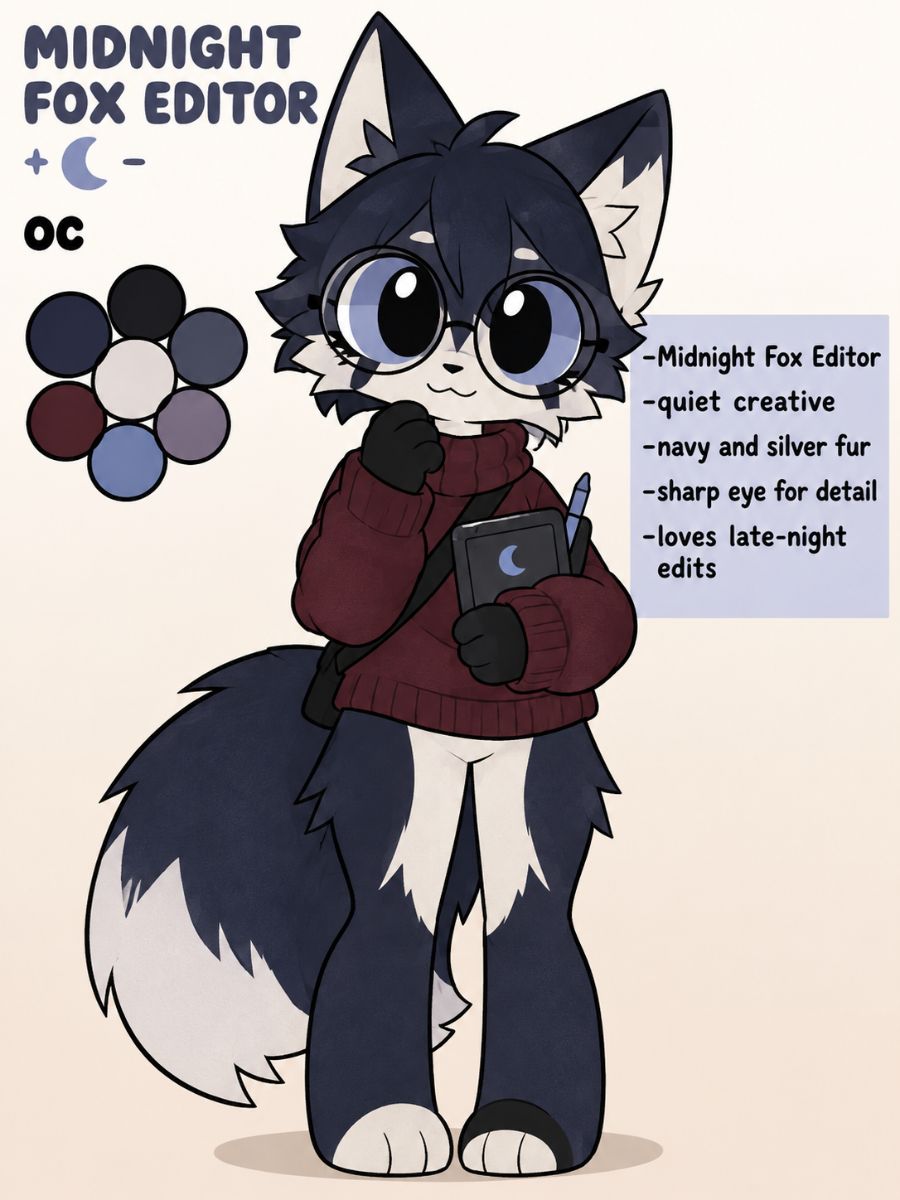 Original navy fox Kit OC with neon editing accessories