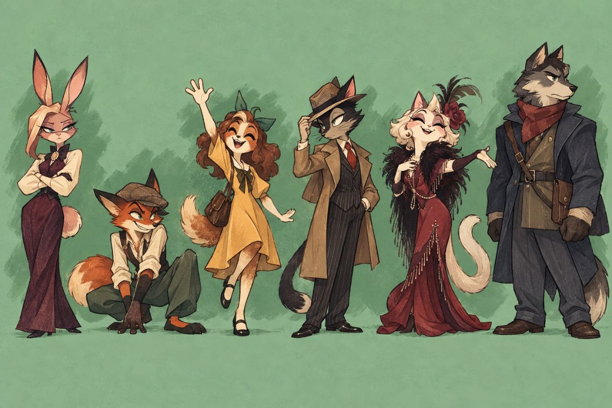 Lackadaisy OC maker vintage anthropomorphic feline character group