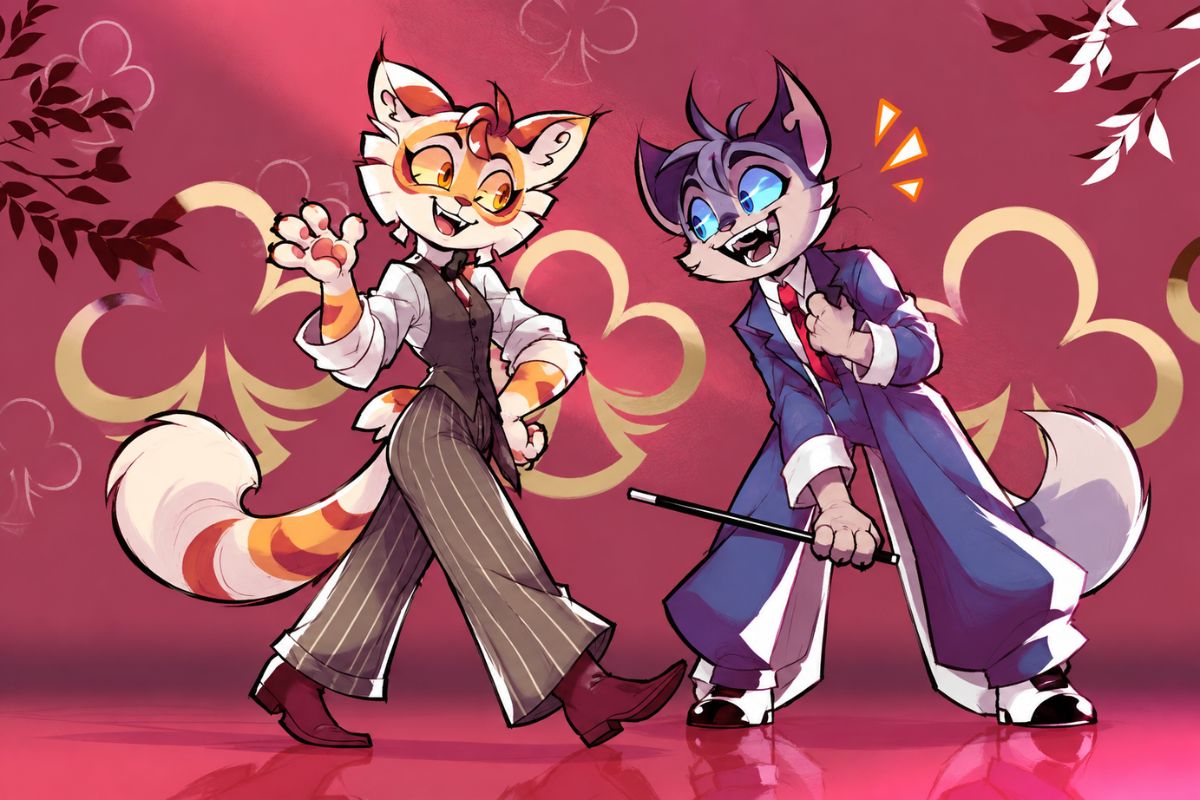 Lackadaisy OC maker fox character duo with distinct feline faces