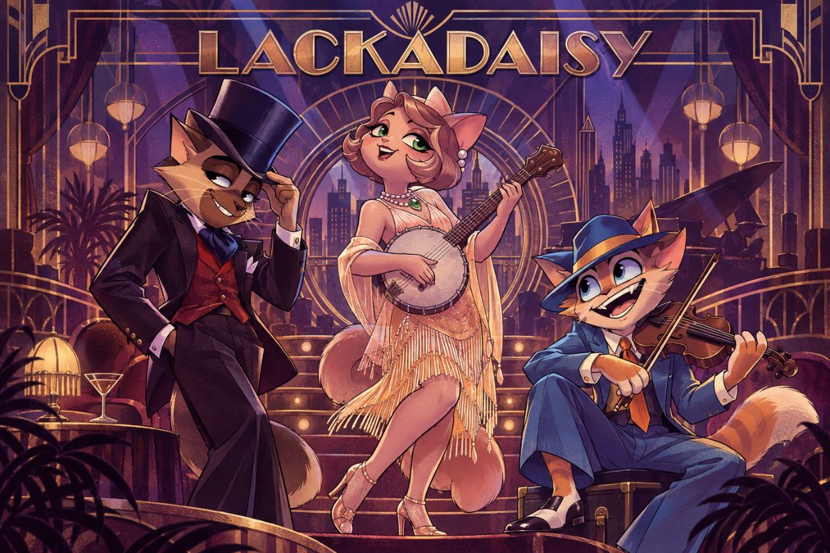 Lackadaisy OC maker jazz band performance with anthropomorphic feline characters in action