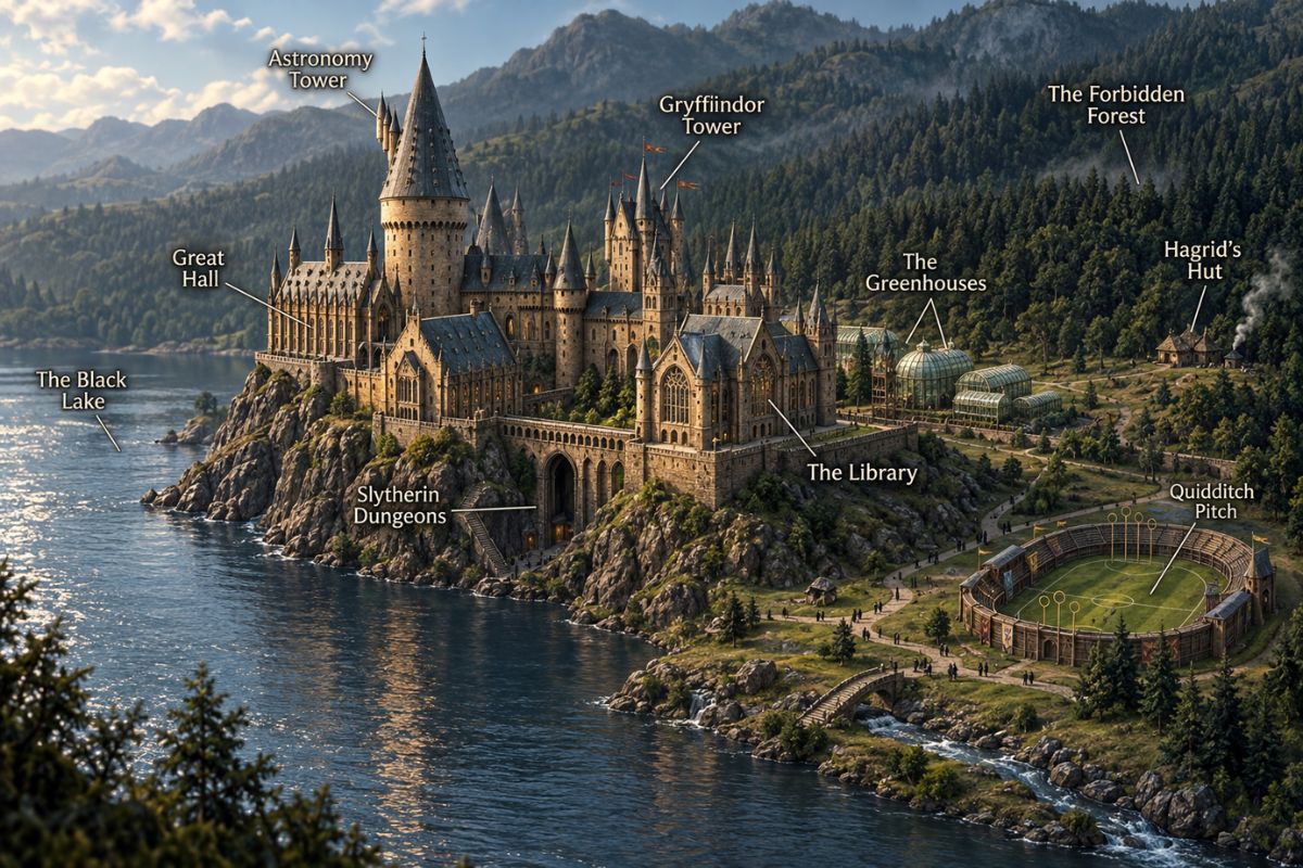 Hogwarts OC maker Hogwarts castle campus map with labeled magical locations