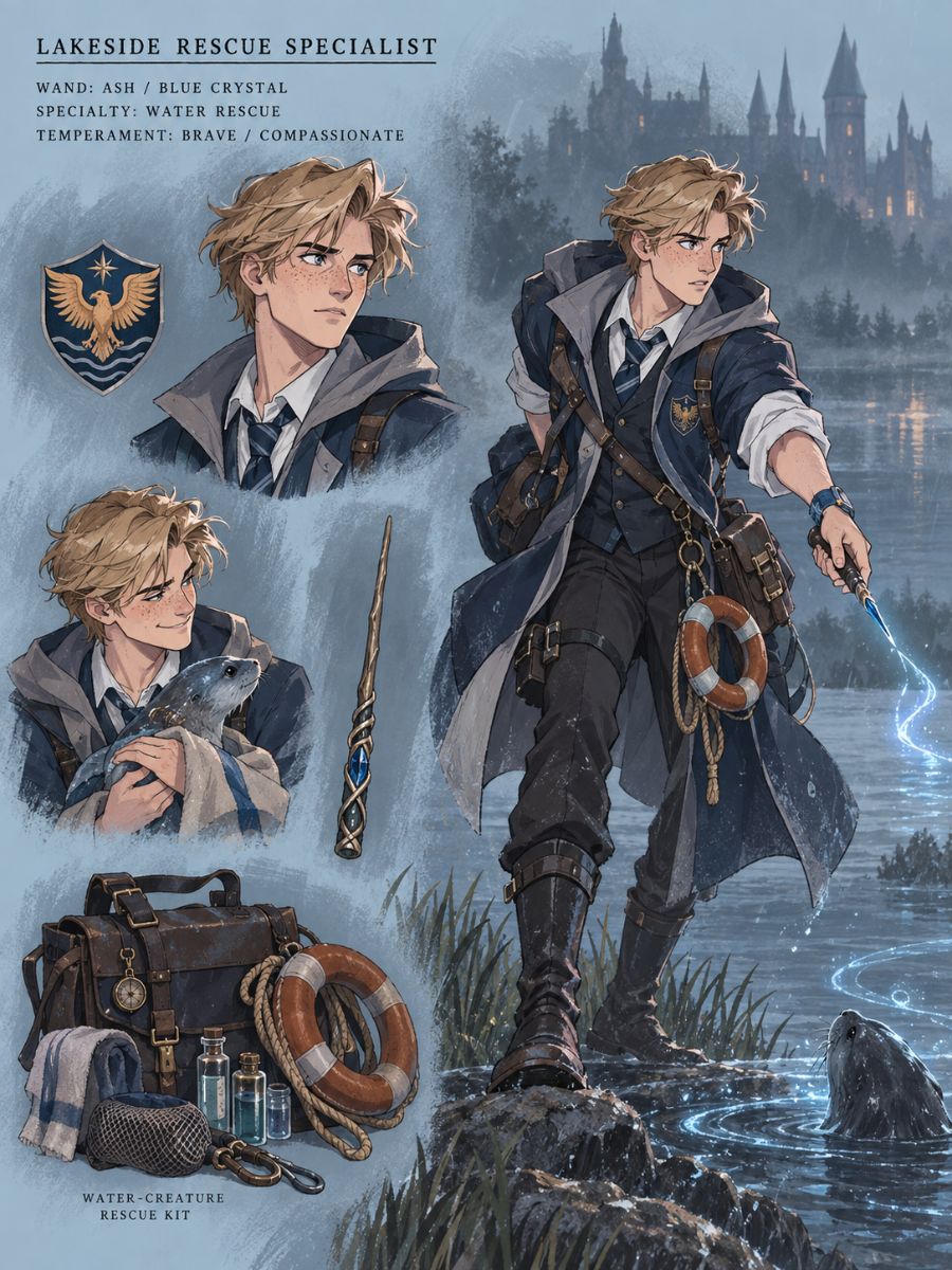 Hogwarts OC maker Lakeside Rescue Specialist character sheet with water rescue equipment