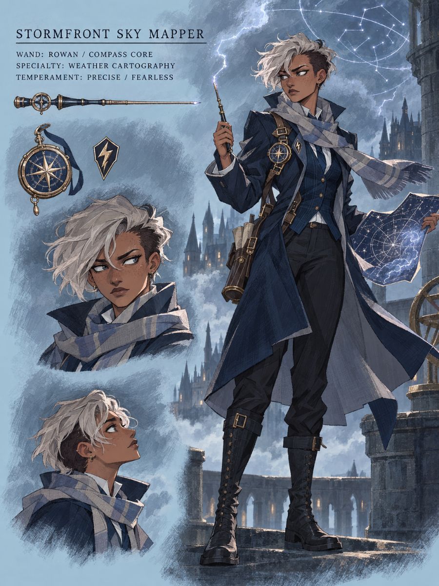 Hogwarts OC maker Stormfront Sky Mapper character sheet with magical compass and star map