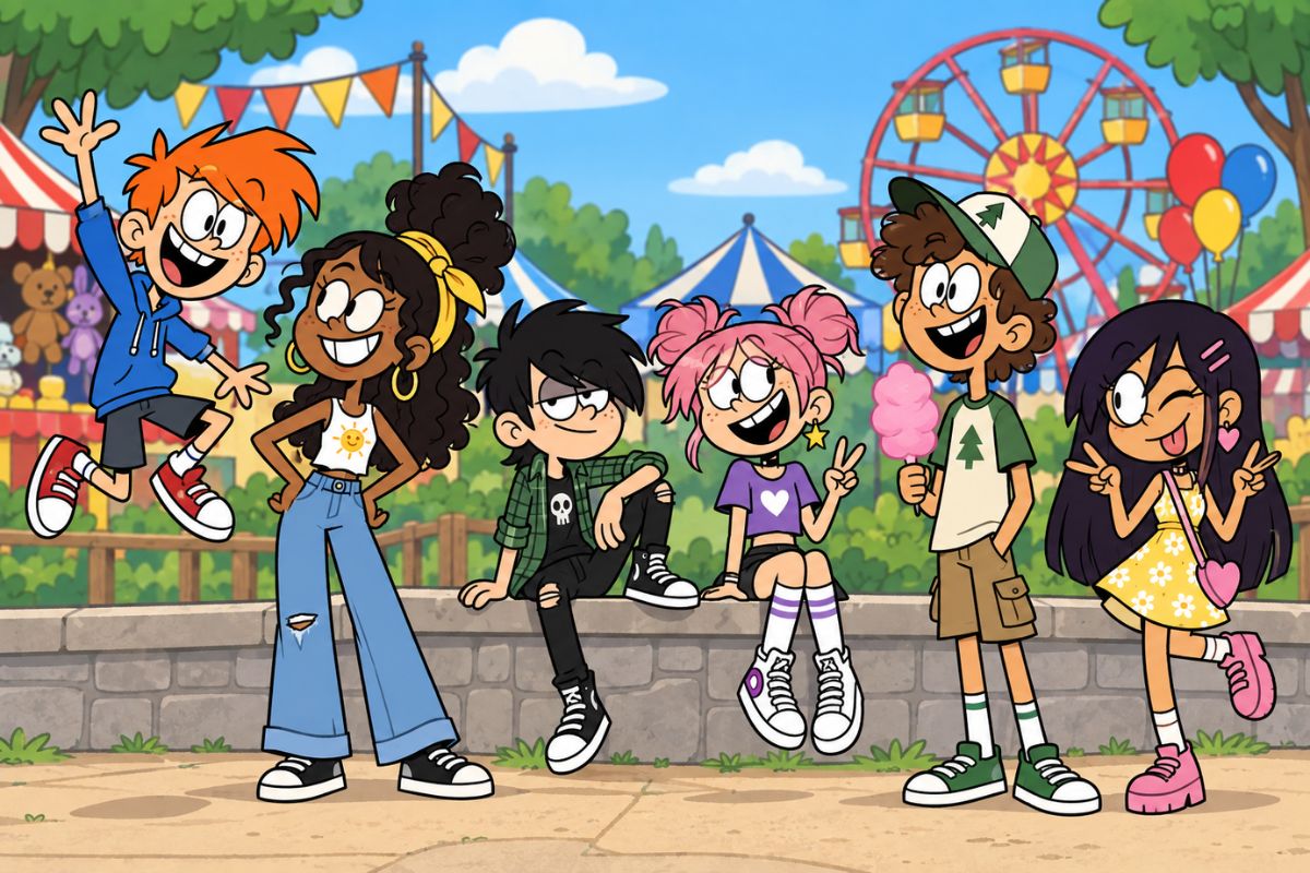 The Loud House OC Maker original cartoon friends posing together at a colorful fairground