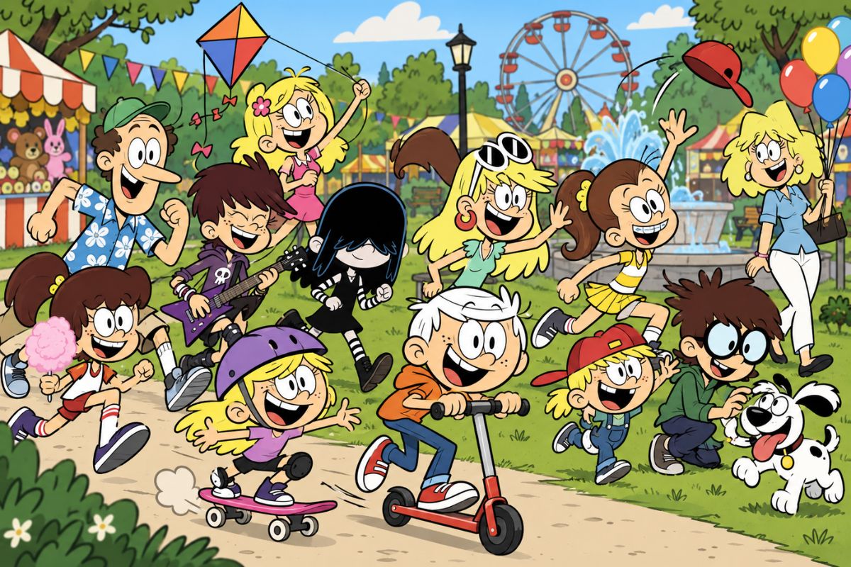 The Loud House OC Maker colorful family character group enjoying a lively outdoor fair