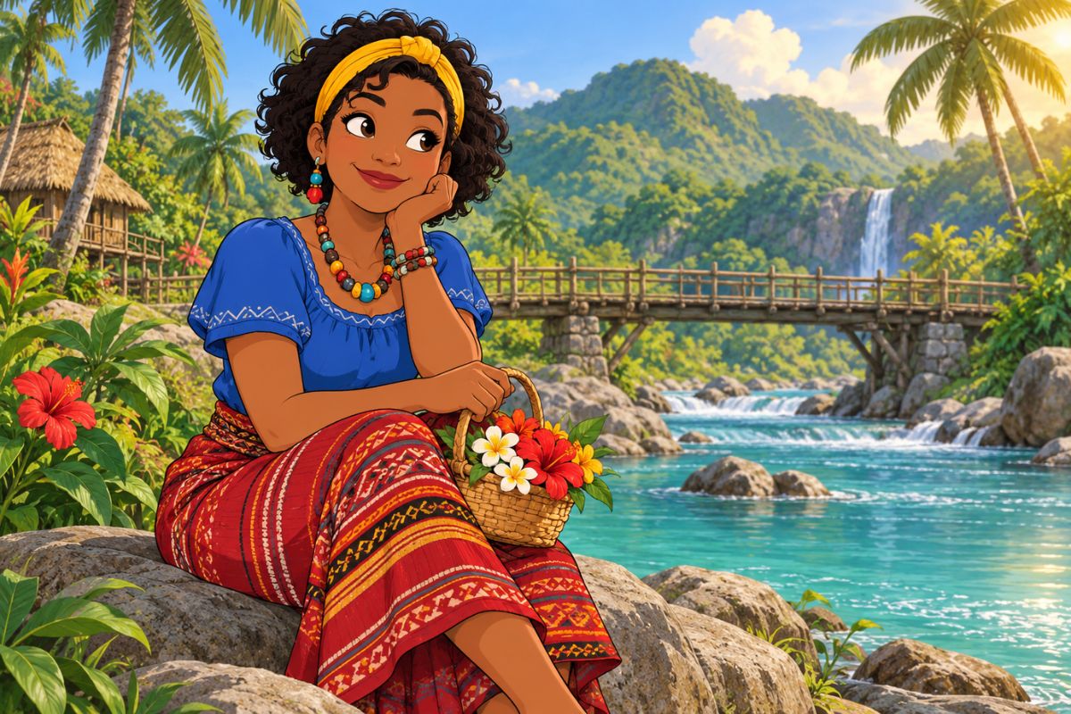Moana OC Maker reef guide character beside clear tropical water and coastal plants