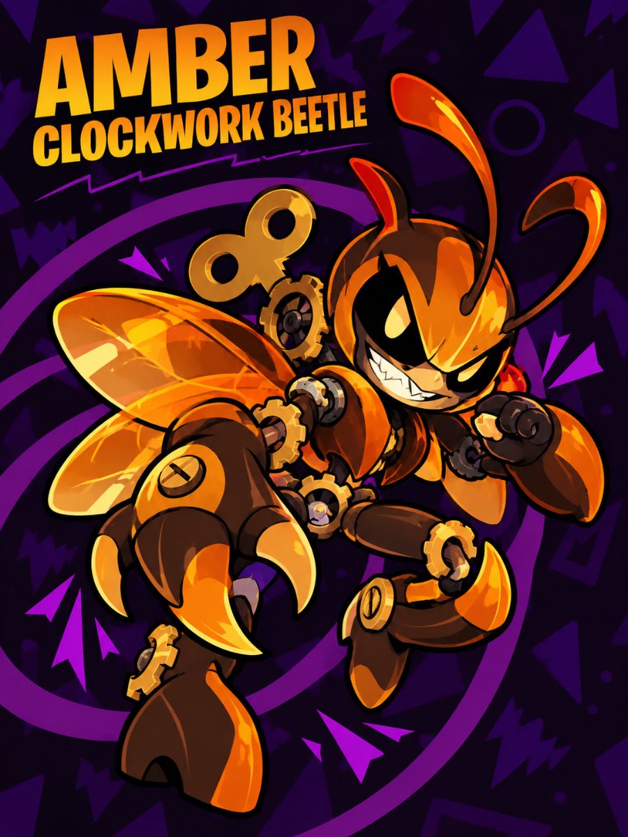 Nightmare Critters OC Maker Amber Clockwork Beetle plush character with mechanical wings and gears