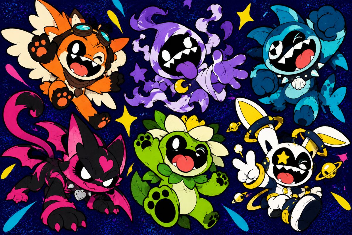 Nightmare Critters OC Maker space-themed critter team with varied costumes and readable creature shapes
