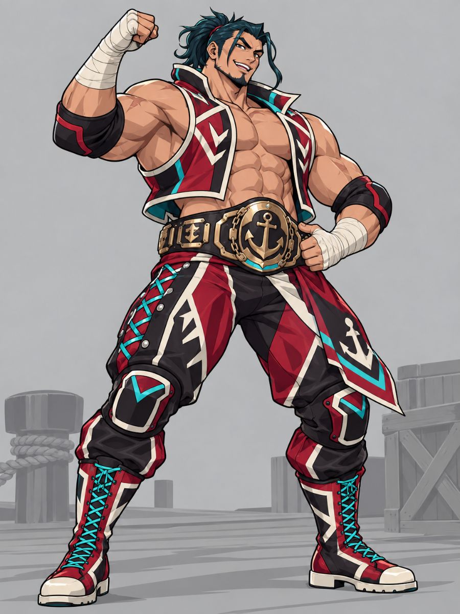 Street Fighter OC Maker male boxer OC showing a powerful build, raised guard, and red-accented fight gear