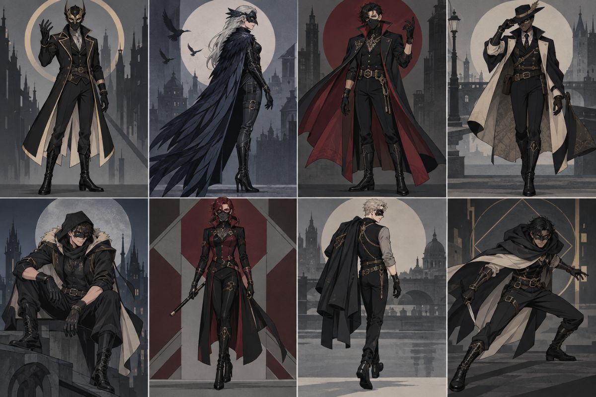 Batman OC Maker original vigilante character roster with varied costumes, masks, and equipment concepts