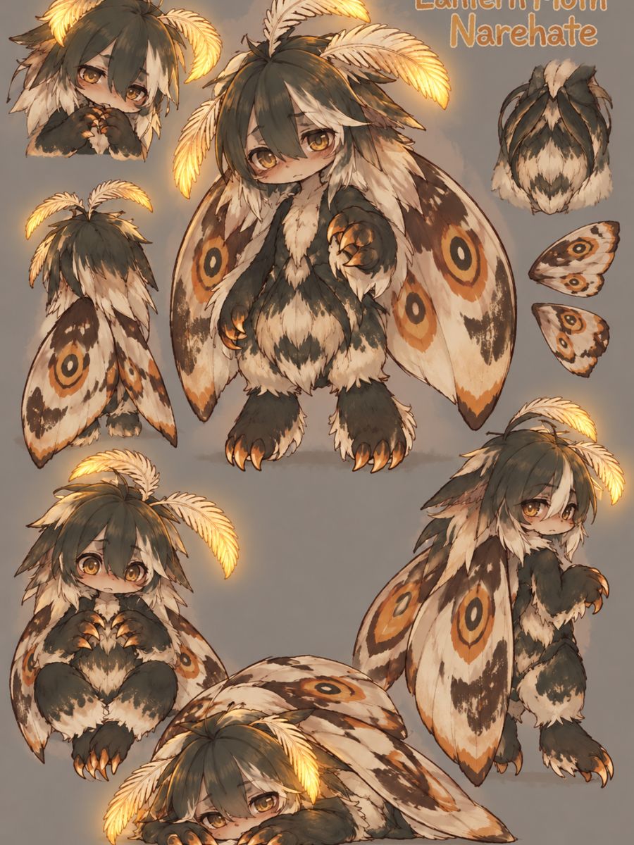 Made in Abyss OC Maker character sheet showing an original lantern moth Narehate OC adapted to the abyss.
