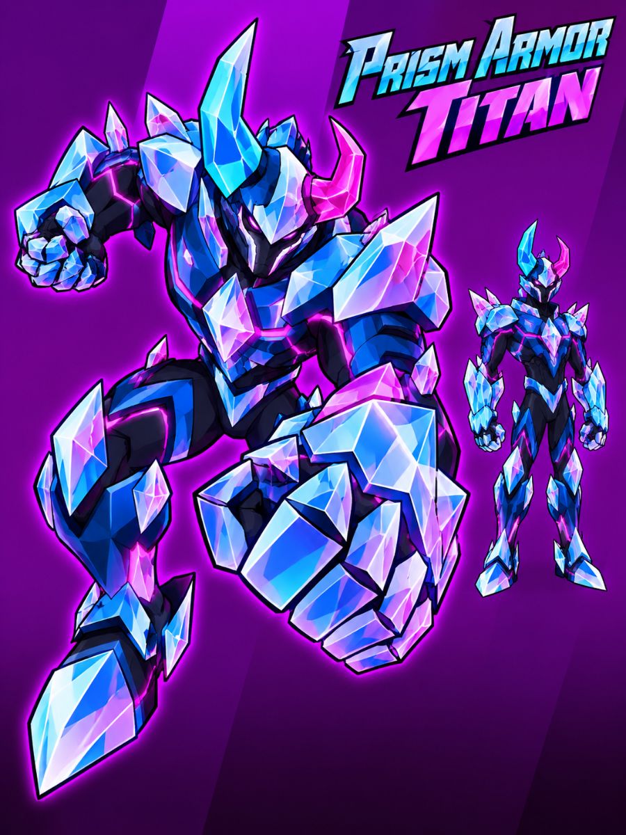 Ben 10 OC Maker character art showing an original crystal-armored Prism Armor Titan alien hero bending violet light.