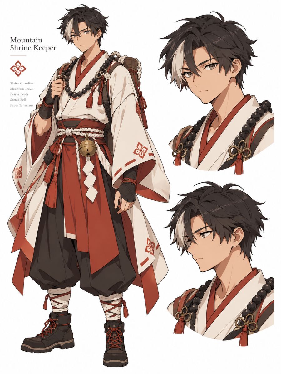 Inuyasha OC Maker character sheet showing an original mountain shrine keeper with a spirit broom.